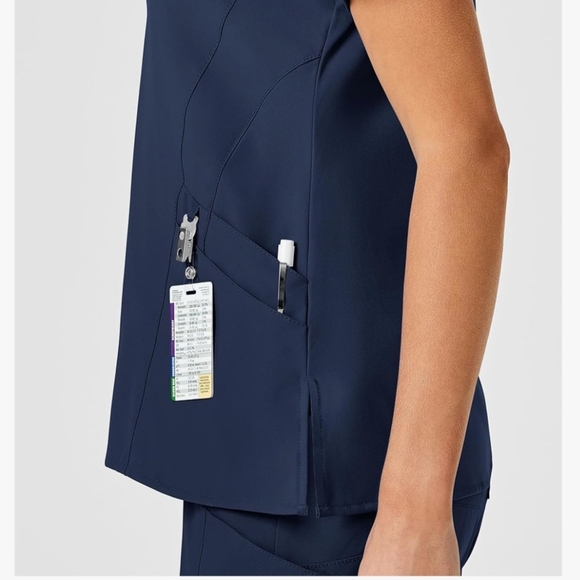 WonderWink Women's Stylized V-Neck Top Shirt, Navy - Picture 4 of 6